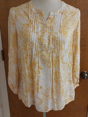 GAP BOHO PEASANT TOP FLORAL PRINT BUTTON MINI PLEAT LONG SLEEVE SIZE S/P TOP